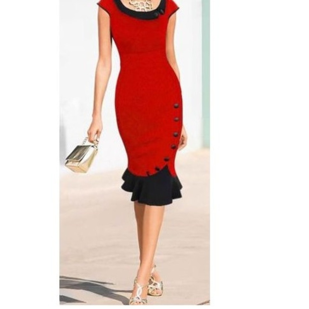 NEW Ouges Red & Black Fishtail Dress Size XL